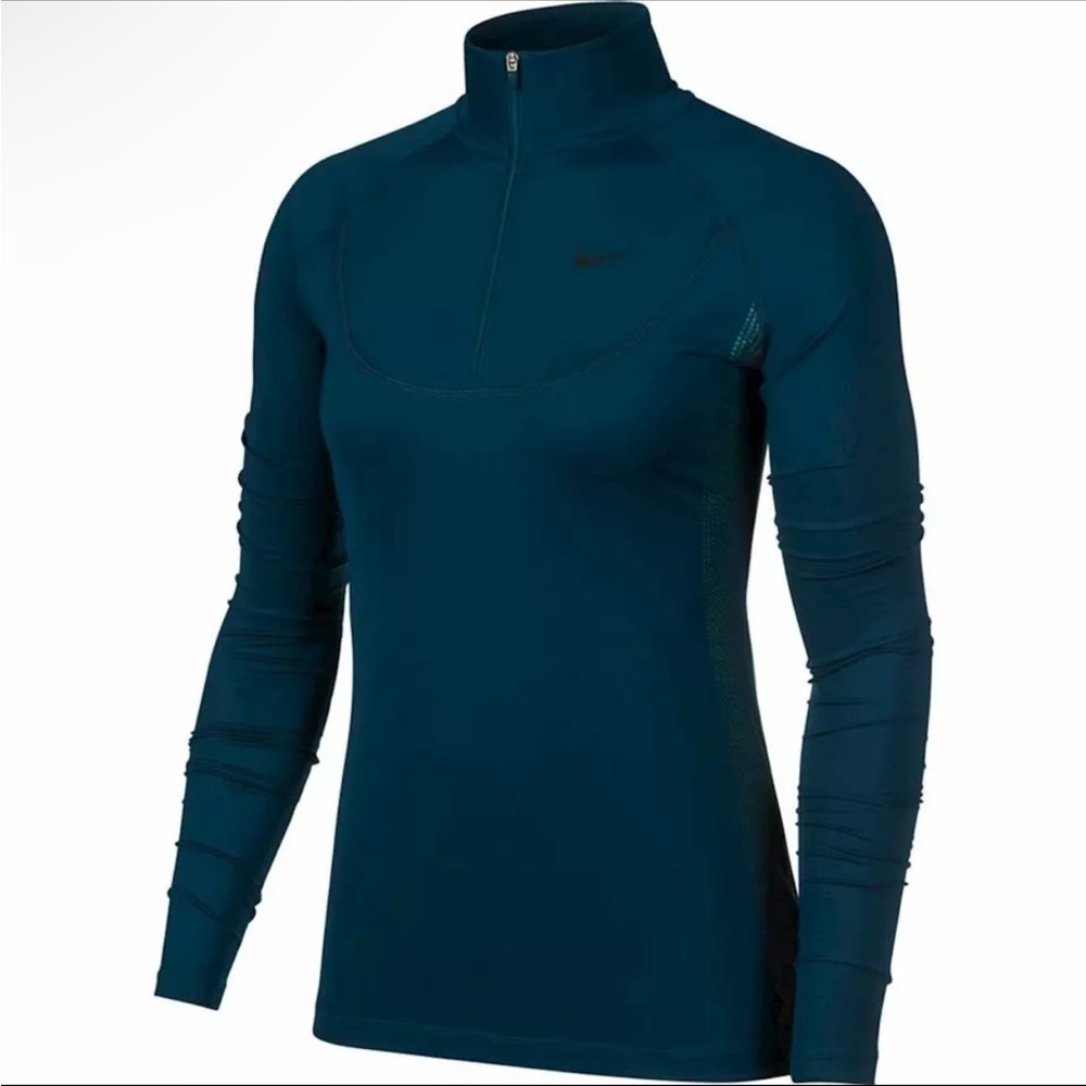 Nike Pro Warm Nerieds 1/2 Zip Long Sleeve Top in Teal - Size Large